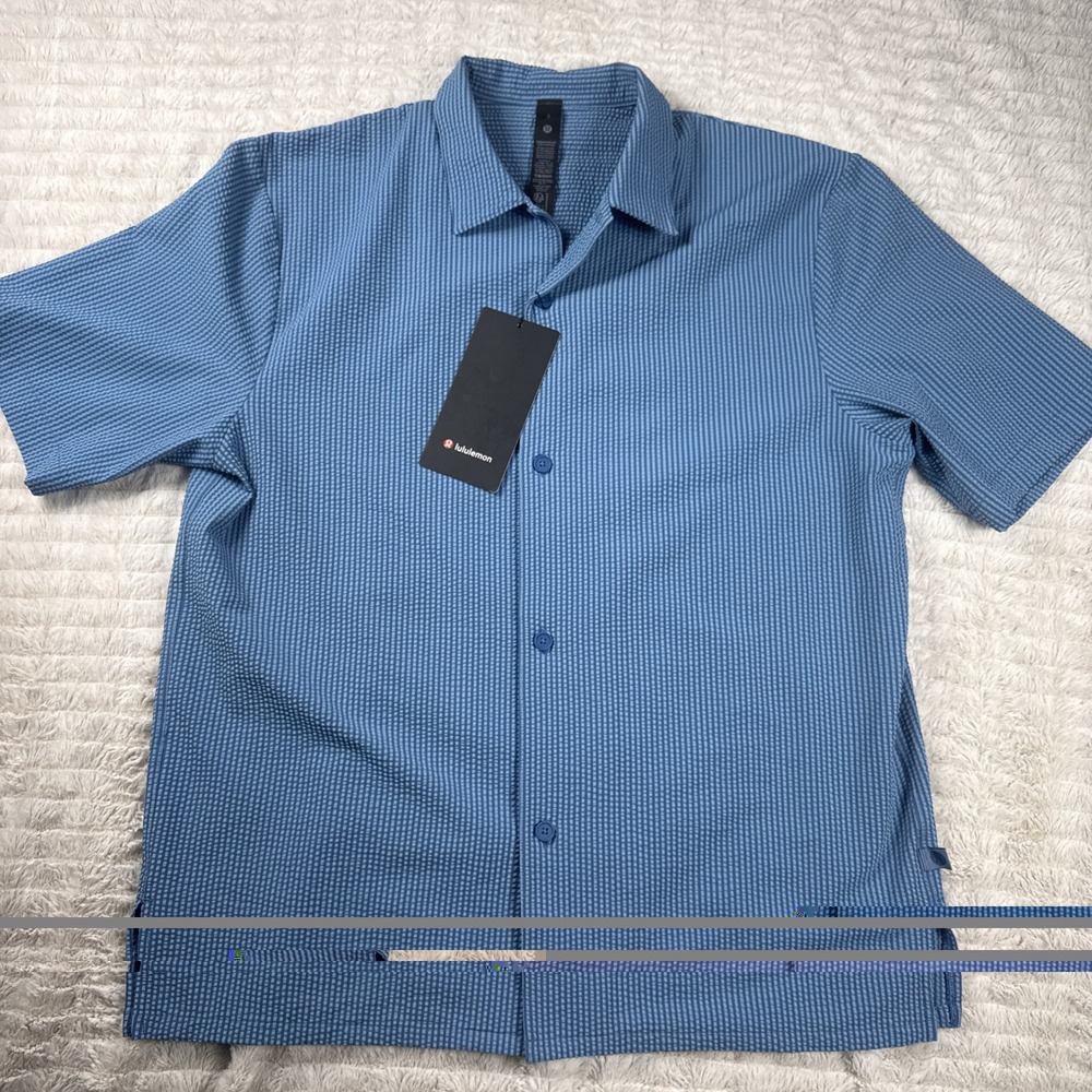 NWT Lululemon Lightweight S Camp Collar Button Shirt Blue Seersucker Retail $98